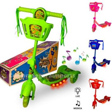 Imagem de Patinete Infantil 3 Rodas Com Música Luz E Cesto 50 Kg - Europio, Verd