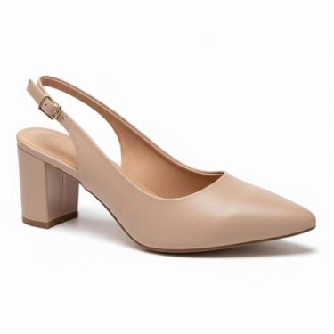 Imagem de Sapato Scarpin Salto Bloco Bico Fino Feminino Vizzano 1290.503, Bege, 
