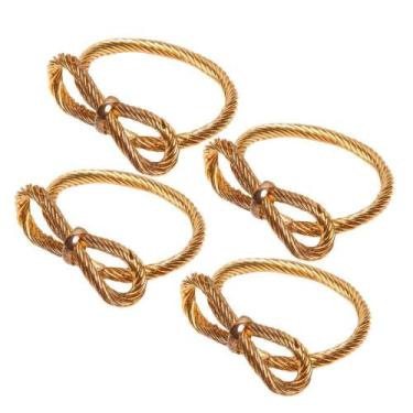 Imagem de Conjunto de 4 Anéis para Guardanapos Laços em Metal Dourado Wolff