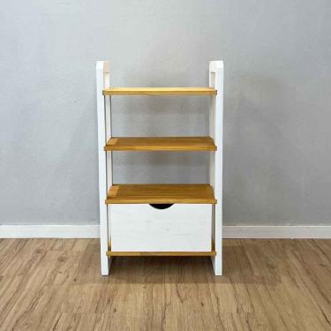 Imagem de Aparador Linea Slim 4 Prateleiras 1 Gaveta Madeira Pinus 54CM Nozes e Branco Artfactory Design
