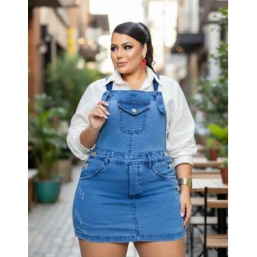 Imagem de Jardineira Shorts Saia Feminina Plus Size Com Lycra Premium Cor:Azul-c