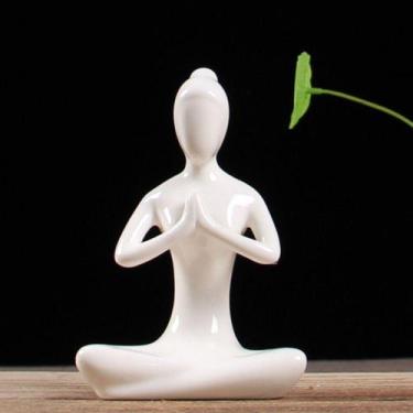 Imagem de Enfeite Decorativo Yoga Porcelana Branca Sentada Mãos Unidas Peito - I