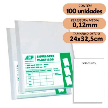 Imagem de Envelope Plástico Acp Ofício Sem Furos 0,12mm C/100