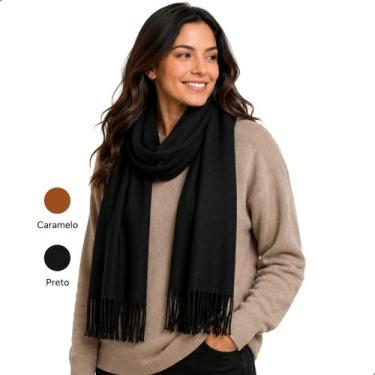 Imagem de Cachecol Pashmina Xale Tipo Manta com Franjas Toque Macio 180x70cm Inv