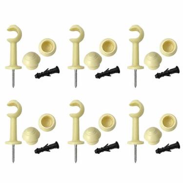 Imagem de Kit 6 Suportes Para Varão De Cortina 19mm Com Ponteiras E Buchas PVC R
