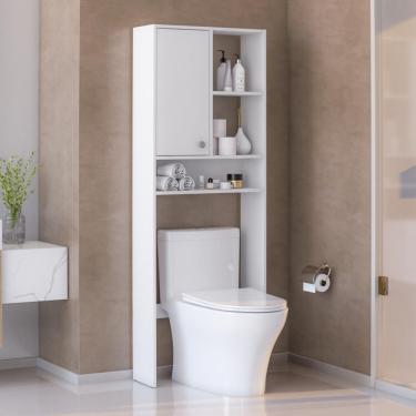 Imagem de Armário de Banheiro CR10164 para Vaso Sanitário 1 Porta 3 Prateleiras MDP 62,1CM Branco Multimóveis