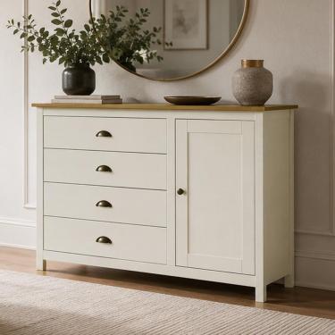 Imagem de Cômoda Sapateira F06 4 Gavetas 1 Porta Madeira Maciça Puxador Metálico Branco Freijó Lyam Decor