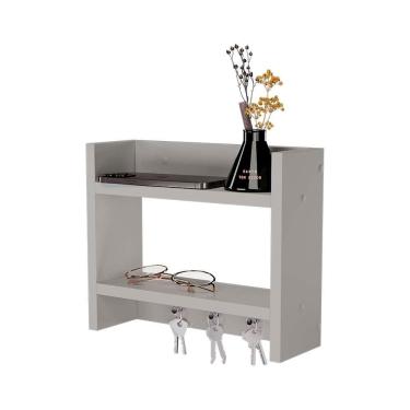 Imagem de Porta Chaves Decorativo com 3 Ganchos e 2 Prateleiras Branco Pontto Lavabo 30CM