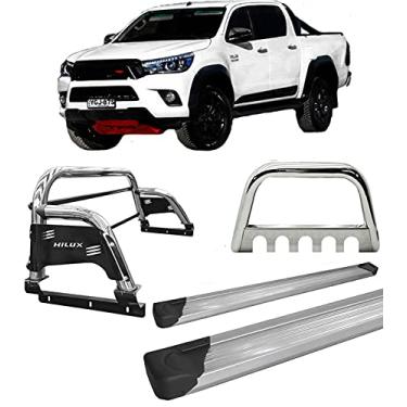 Imagem de Kit quebra mato+Estribo Plat-+Santo Ant H3 Hilux 16/20 CROMO