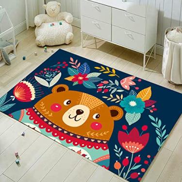 Imagem de Tapete de área de fundo de desenho animado com animais fofos em estilo desenho animado tapete de área de poliéster para sala de jantar dormitório quarto casa decorativa 40 x 60 cm