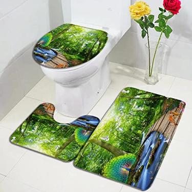 Imagem de Conjunto de tapetes de banho de selva tropical floresta palmeira folhas de bananeira paisagem natural tapete de porta de casa moderna decoração de banheiro tapete de tampa de vaso sanitário, 2121zy, conjunto de 3 peças, 75x45cm, 29.5x17.7in