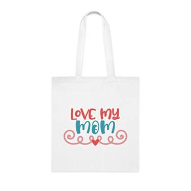 Imagem de Bolsa Tote Funny Love My Mom, para mãe, bolsa de ombro para mãe, bolsas reutilizáveis para mãe, presente para mãe da filha favorita, filho e filhos, Branco