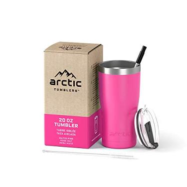 Imagem de Arctic Tumblers | Copo térmico rosa fosco de 590 ml com canudo e limpador – mantém a temperatura até 24 horas – Tampa à prova de respingos sem derramamento, tecnologia de vácuo de parede dupla, livre de BPA e construído para durar