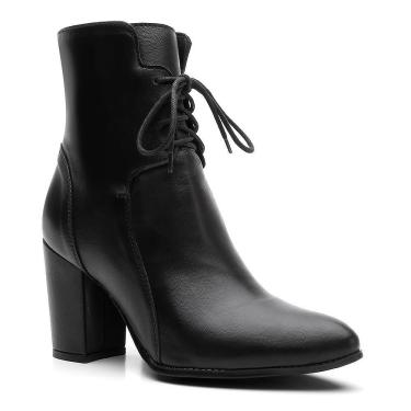 Imagem de Bota Coturno Couro Feminino Bico Fino Salto Alto Confortável
