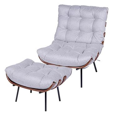 Imagem de CONJUNTO COSTELA POLTRONA E PUFF LINHO CINZA