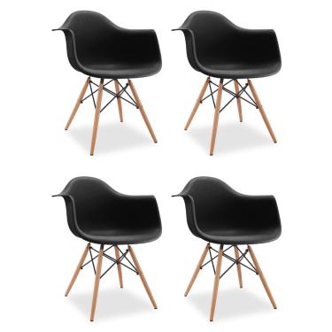 Imagem de Kit 4 Cadeiras De Jantar Charles Eames Wood Daw Braço Preta