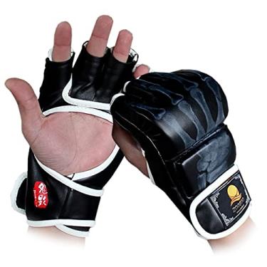Imagem de ZooBoo Luvas MMA, luvas de combate de boxe de meio dedo MMA luvas com pulseira ajustável UFC luvas para treinamento de saco de perfuração Sanda Sparring (tamanho único)