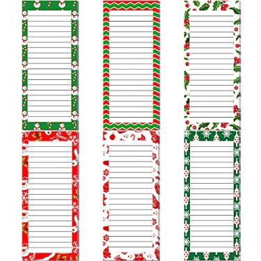 Imagem de 6 blocos de notas magnéticos de Natal para lista de fazer, bloco de notas de Natal, bloco de papel magnético, bloco de lista de compras, para lembretes de geladeira, bloco de notas e arranhões
