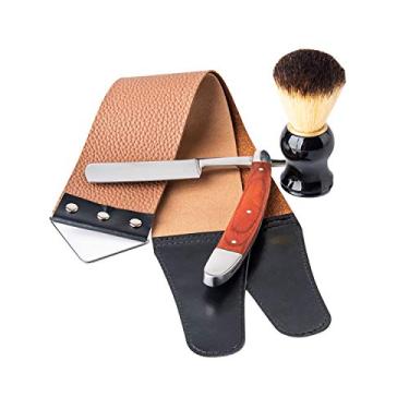 Imagem de YU&CH Barbeador Profissional Vintage Marrom para Homens - Madeira e Aço Inoxidável - Kit Completo com Escova de Barbear e Tira de Couro