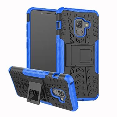 Imagem de Capa protetora de capa de telefone compatível com Samsung Galaxy A8 2018, TPU + PC Bumper Hybrid Militar Grade Rugged Case, Capa de telefone à prova de choque com suporte (Cor: Azul escuro)