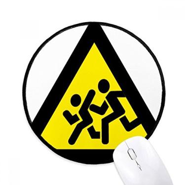 Imagem de Símbolo de aviso amarelo preto perseguição triângulo proibido mouse pad desktop escritório tapete redondo para computador