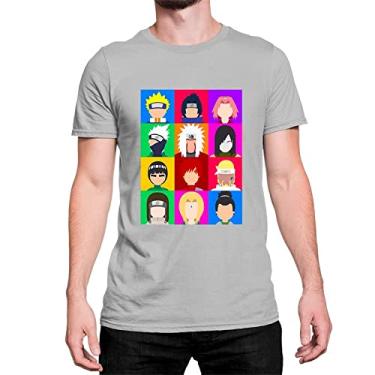 Imagem de Camiseta Algodão Anime Naruto Personagens T-Shirt Cor:Cinza;Tamanho:M