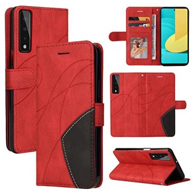 Imagem de Capa carteira para LG Stylo 7 4G e LG Stylo 7 5G, compartimentos para porta-cartões, capa de poliuretano de luxo anexada à prova de choque TPU com fecho magnético com suporte para LG Stylo 7 4G e LG Stylo 7 5G (vermelha)