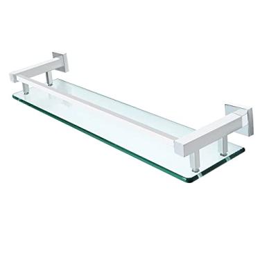 Imagem de KIZQYN Prateleira de banheiro 19,7 polegadas Prateleira de vidro do banheiro alumínio vidro temperado organizador de armazenamento retangular grosso montagem na parede 1 camada de vidro prateleiras flutuantes prateleiras de parede do banheiro (cor: cromo polido)