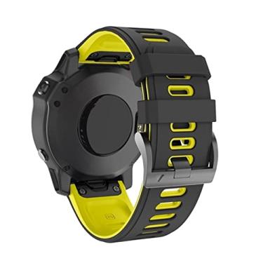 Imagem de HAZELS Pulseira de relógio inteligente para Garmin Fenix 6 6X 7X 7 5X 5 5S 3 3HR Forerunner 935 945 Pulseira de liberação rápida Silicone 22 26mm Pulseira (Cor: Preto Amarelo, Tamanho: 20mm Fenix 6S 5S Pro)