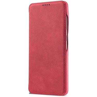 Imagem de KOSSMA Capa de telefone em concha de couro, para Apple iPhone 12 (2020) 6,1 polegadas à prova de choque capa com suporte fólio resistente a arranhões [slot para cartão] (cor: vermelho)