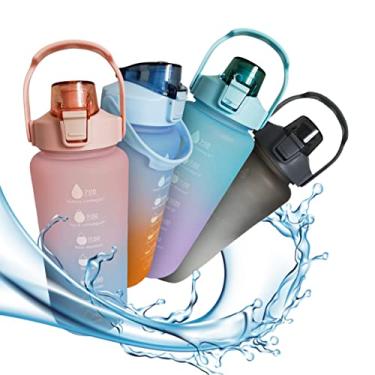 Imagem de Garrafa Squeeze De Água 2 litros Fitness Motivacional TIE DYE Cores com Canudo e adesivos para personalizar Prova de Vazamento, Livre de BPA e Reutilizável para Esportes (Preto)