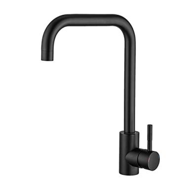 Imagem de Torneiras misturadoras para lavatório de água quente Torneira de cozinha de ouro preto Torneira giratória de aço inoxidável Torneira de cozinha para montagem em deck frio, A1112B, tamanho ún