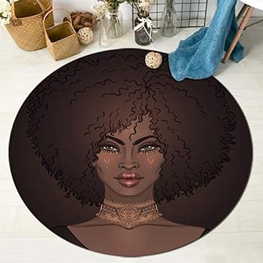 Imagem de Tapete HVEST Black Wowan Tapete de beleza com cabelo afro redondo, tapete africano americano antiderrapante macio yoga infantil tapete para quarto sala de estar, (diâmetro: 7,7 cm)