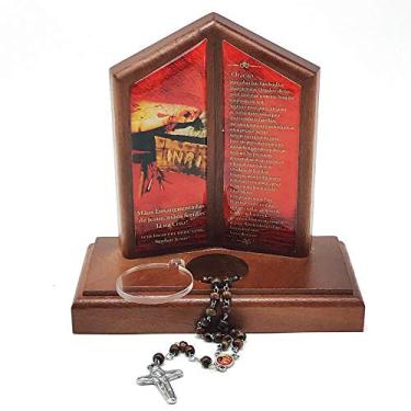 Imagem de Oração de Mesa com Porta Terço Mãos Ensanguentadas de Jesus