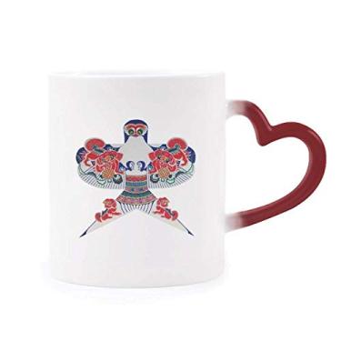 Imagem de Caneca tradicional chinesa com padrão de pipa sensível ao calor, caneca vermelha que muda de cor