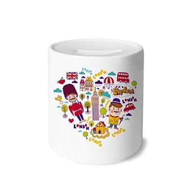 Imagem de DIYthinker Cabine de telefone vermelha em formato de coração Grã-Bretanha, Reino Unido, caixa de moedas de cerâmica, presente de cofrinho