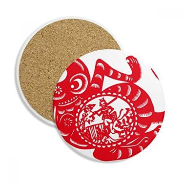 Imagem de Papercut Caneca de mesa com estampa de macaco do zodíaco chinês, pedra absorvente de proteção de mesa