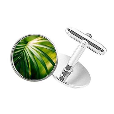 Imagem de DIYthinker Abotoaduras com clipe de botão redondo e imagem de planta verde