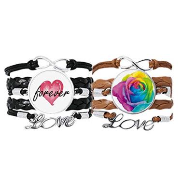 Imagem de DIYthinker Pulseira LGBT Rainbow Gay flor lésbica pulseira de mão corda de couro Forever Love conjunto duplo