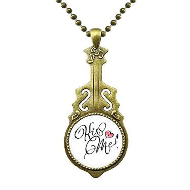 Imagem de DIYthinker Kiss Me Colar com citação de coração escrito à mão, joia antiga com pingente de música