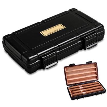 Imagem de Caixa de umidificador portátil de viagem para charuto à prova d'água com forro de madeira de cedro, caixa de armazenamento para umidificador de charutos à prova de poeira – Ótimo presente para homens