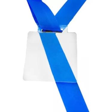 Imagem de Kit 100 Medalhas Quadradas 4cm Acrílico 2mm Fita Azul