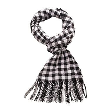 Imagem de Cachecol outono inverno feminino cachecol caxemira xadrez quente inverno cachecóis grossos longo borla xale envoltório inverno frio lenços (azul: T, tamanho: 190x32cm) (2 190x32cm)