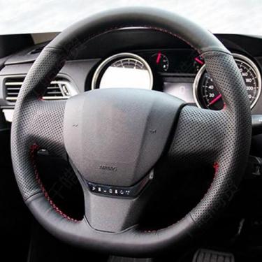 Imagem de LAVIYE Capa preta do volante do carro do couro do carro, para Citroen C3 C3-XR 2015-2019 C4 2016-2019 Peugeot 408 2014-2019 Viajante 2016-2019
