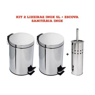 Imagem de Lixeira Inoxidável + Escova sanitária - Kit 2 lixeiras inox + escova sanitária - Lixeira de banheiro e cozinha - Lixeira para escritorio - Lixeira aço inox - Lixeira Cromada