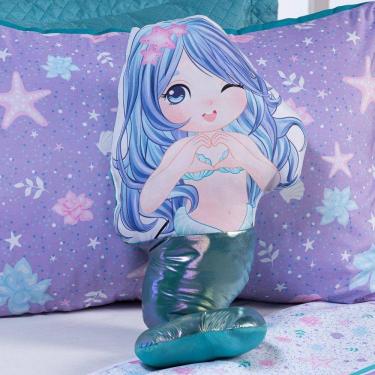 Imagem de Almofada Infantil Boneca Avulsa Sereia Verde Tiffany Cauda Furtacor C- Enchimento Silicone