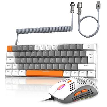 Imagem de ZIYOU LANG RK-T60 Teclado Mecânico de Jogos com Fio e Mouse Combo Portátil com Arco-íris Backlit NKRO 6400DPI RGB Honeycomb Ratos Coiled Aviator C Cabo para PC/Win Gamer (Light Grey/Red Switch