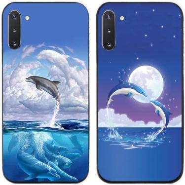 Imagem de 2 peças de capa de telefone traseira de silicone em gel TPU impresso golfinhos para Samsung Galaxy All Series (Galaxy Note 10)