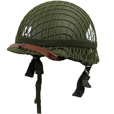 Imagem de WXKHV Capacete WW2 US M1 Campo de aço com cobertura de rede cinto olho de gato/alça de queixo de lona pintura DIY