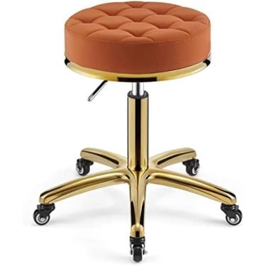 Imagem de Tamborete giratório, banco de barbeiro ajustável em altura sobre rodas, banco de metal hidráulico resistente com haste de cadeira dourada para cozinha, salão de beleza, massagem, clínica, ba